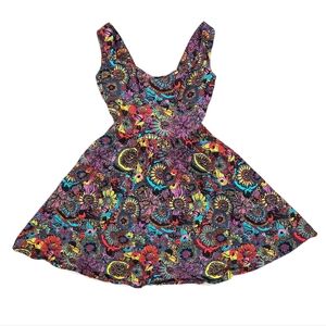 Nooworks Crazy Mandala Geometric Retro Colorful FLARE Dress Women's Size MEDIUM